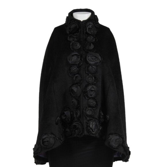 Liliana Castellanos Womens Roses Cape Large Black Alpaca Wool
